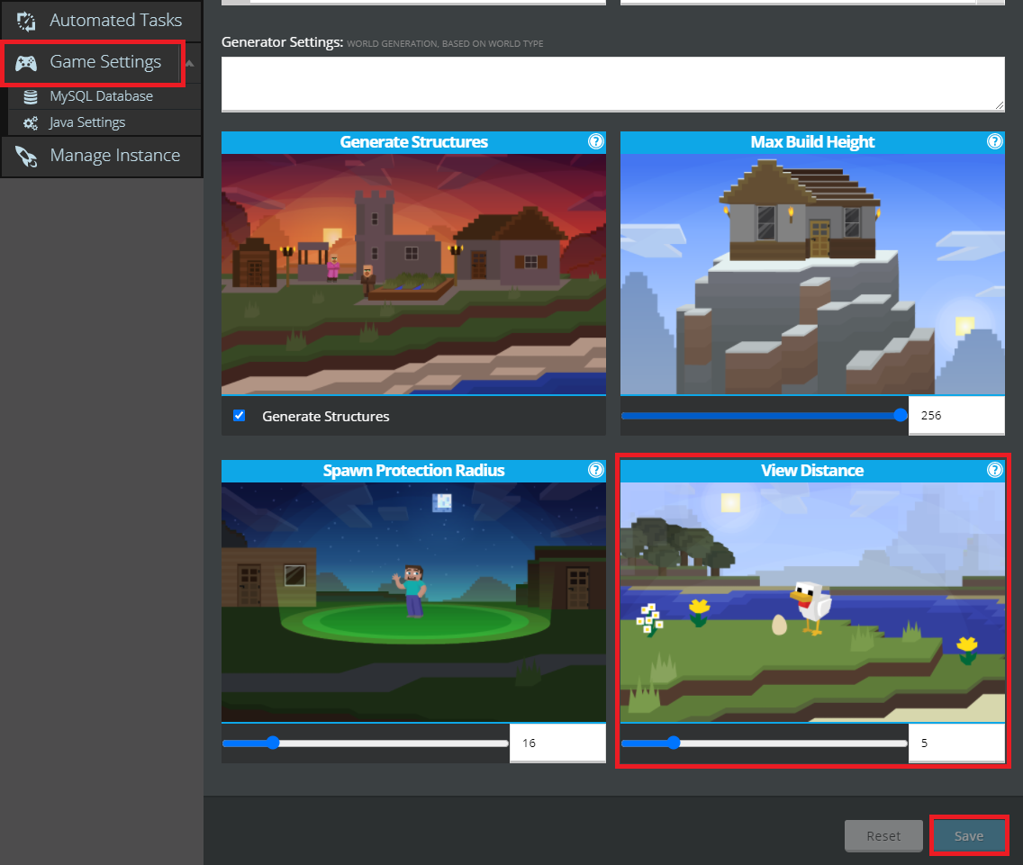Configuring view distance on a Minecraft server Minecraft